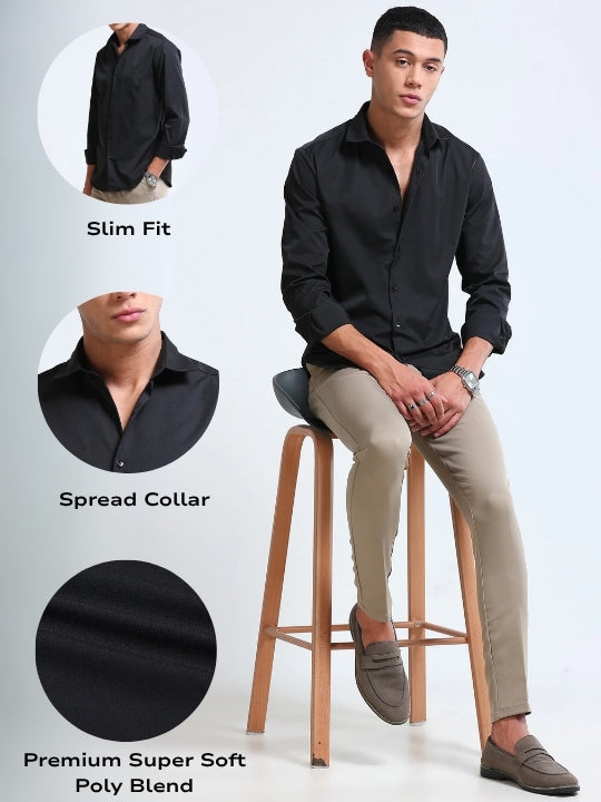Men's Slim Fit Casual Solid Shirt Black
