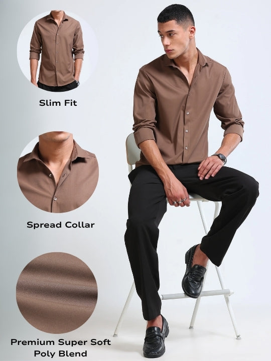Men's Slim Fit Casual Solid Shirt Lt Brown