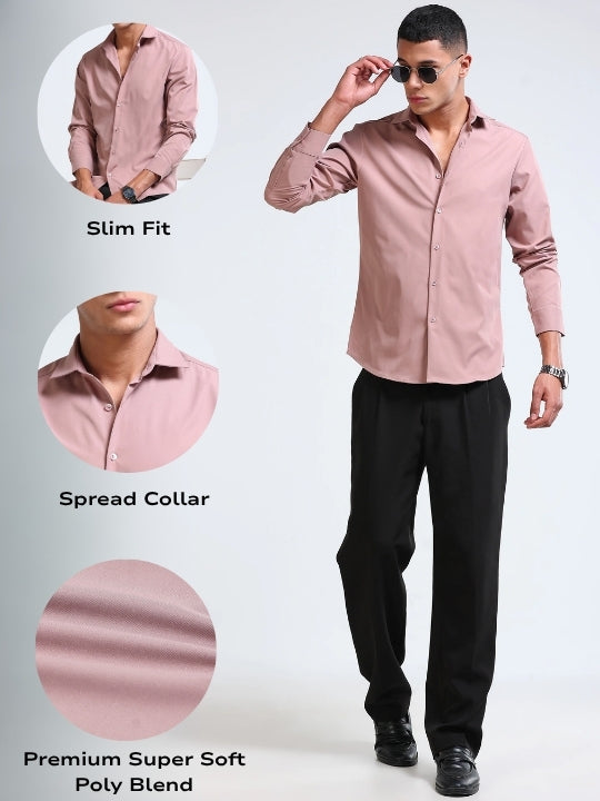 Men's Slim Fit Casual Solid Shirt Dusty Rose