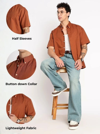 Breathable Cotton Linen Shirt Brown