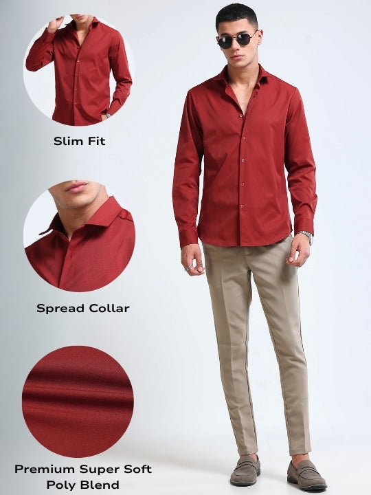 Men's Slim Fit Casual Solid Shirt Rust Brown