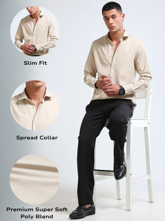 Men's Slim Fit Casual Solid Shirt Lt Beige