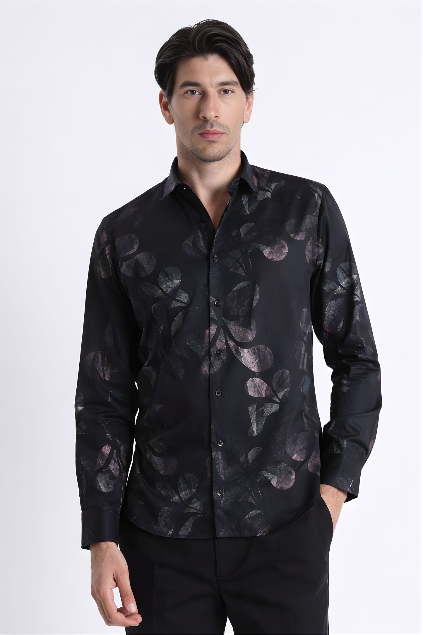Floral Digital Print Shirt Grey Black