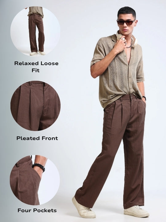 Men's Everyday Loose Fit Trousers Brown
