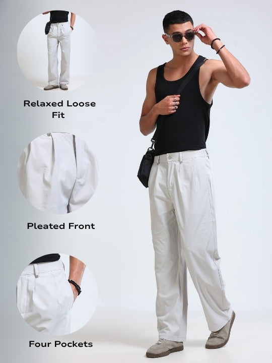 Men's Casual Loose Fit Pants Off White