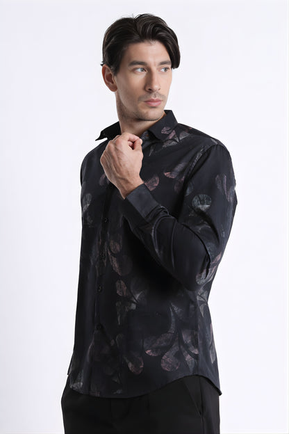 Floral Digital Print Shirt Grey Black