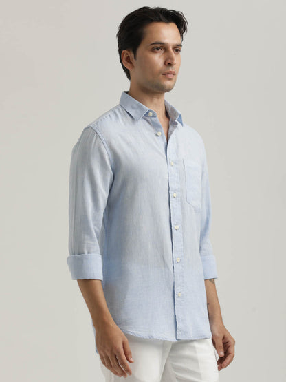 Linen-Cotton Blend Shirt Lt Blue
