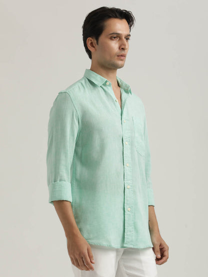 Linen-Cotton Blend Shirt Lt Green