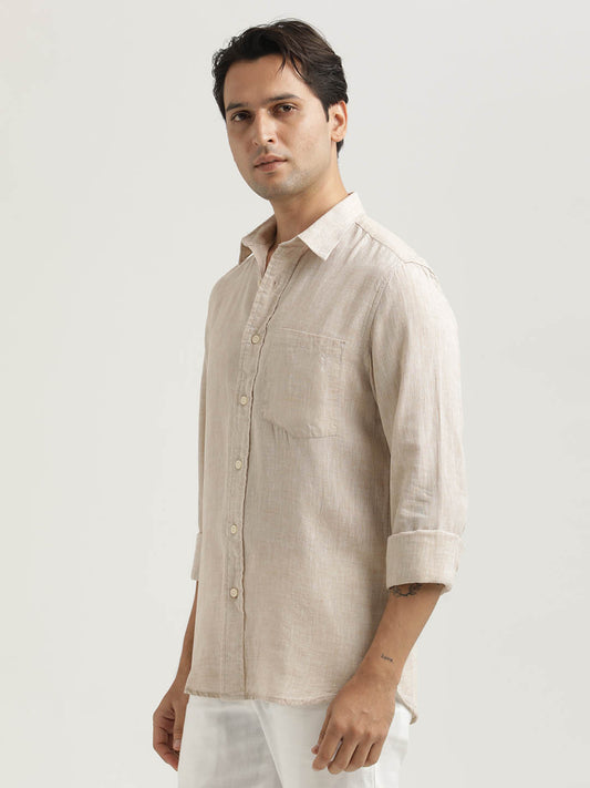 Linen-Cotton Blend Shirt Cream