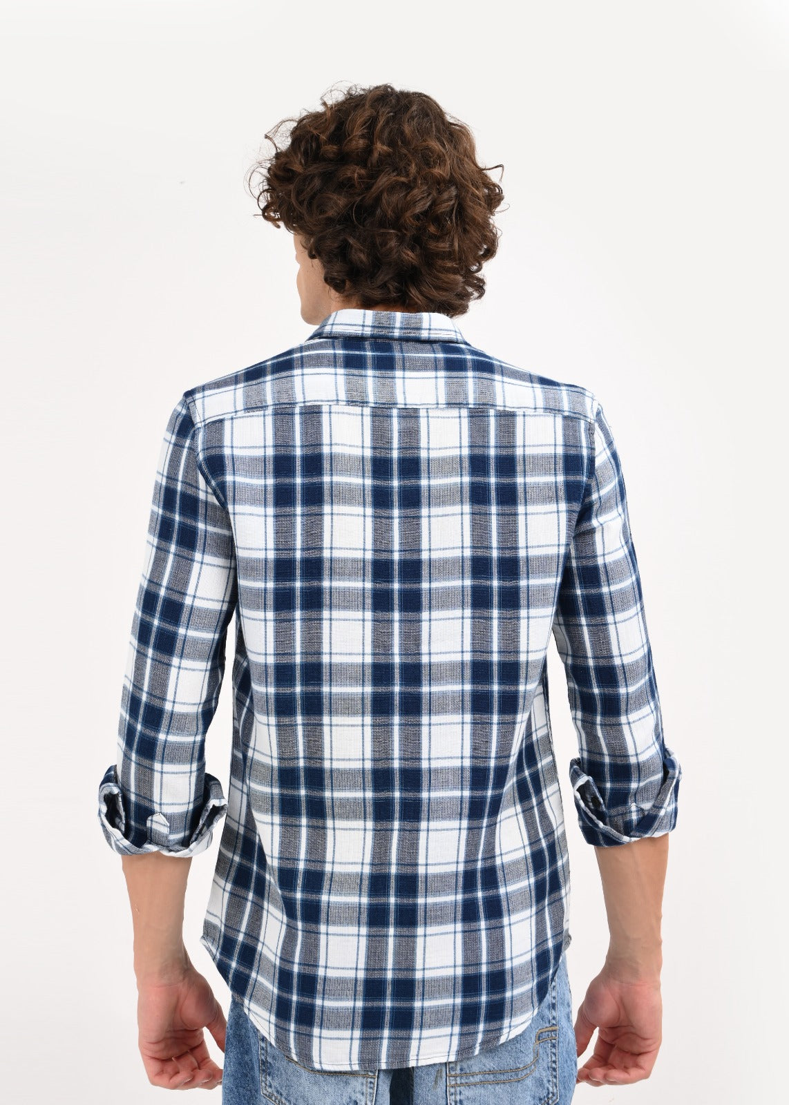 Textured Dobby Check Shirt Blue