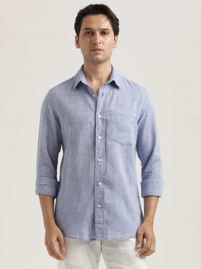 Linen-Cotton Blend Shirt Blue
