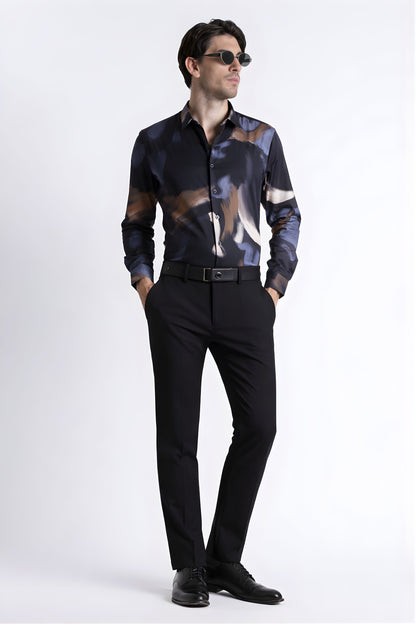 Floral Digital Print Shirt Navy Brown