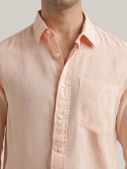 Linen-Cotton Blend Shirt Orange