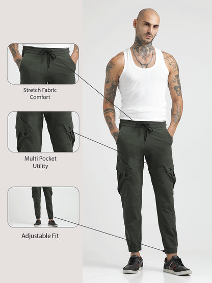 Utility Trousers with Elastic Edges Green