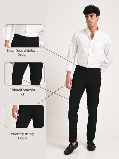 Textured Polyester Trousers Black