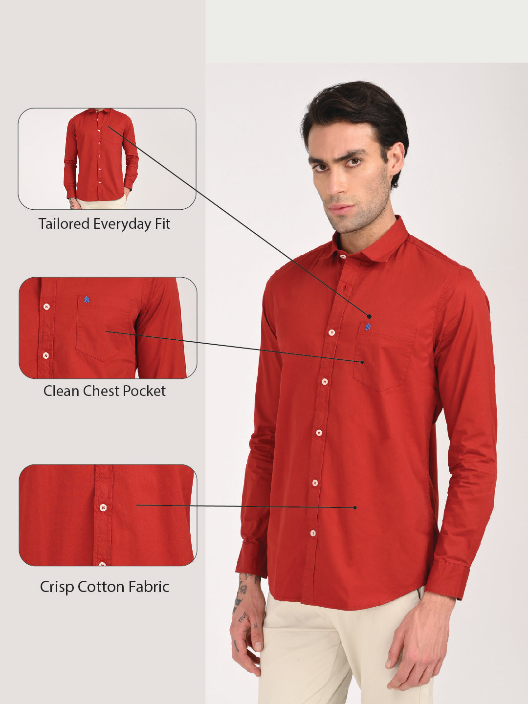 Cotton Shirt with Chest Pocket Red