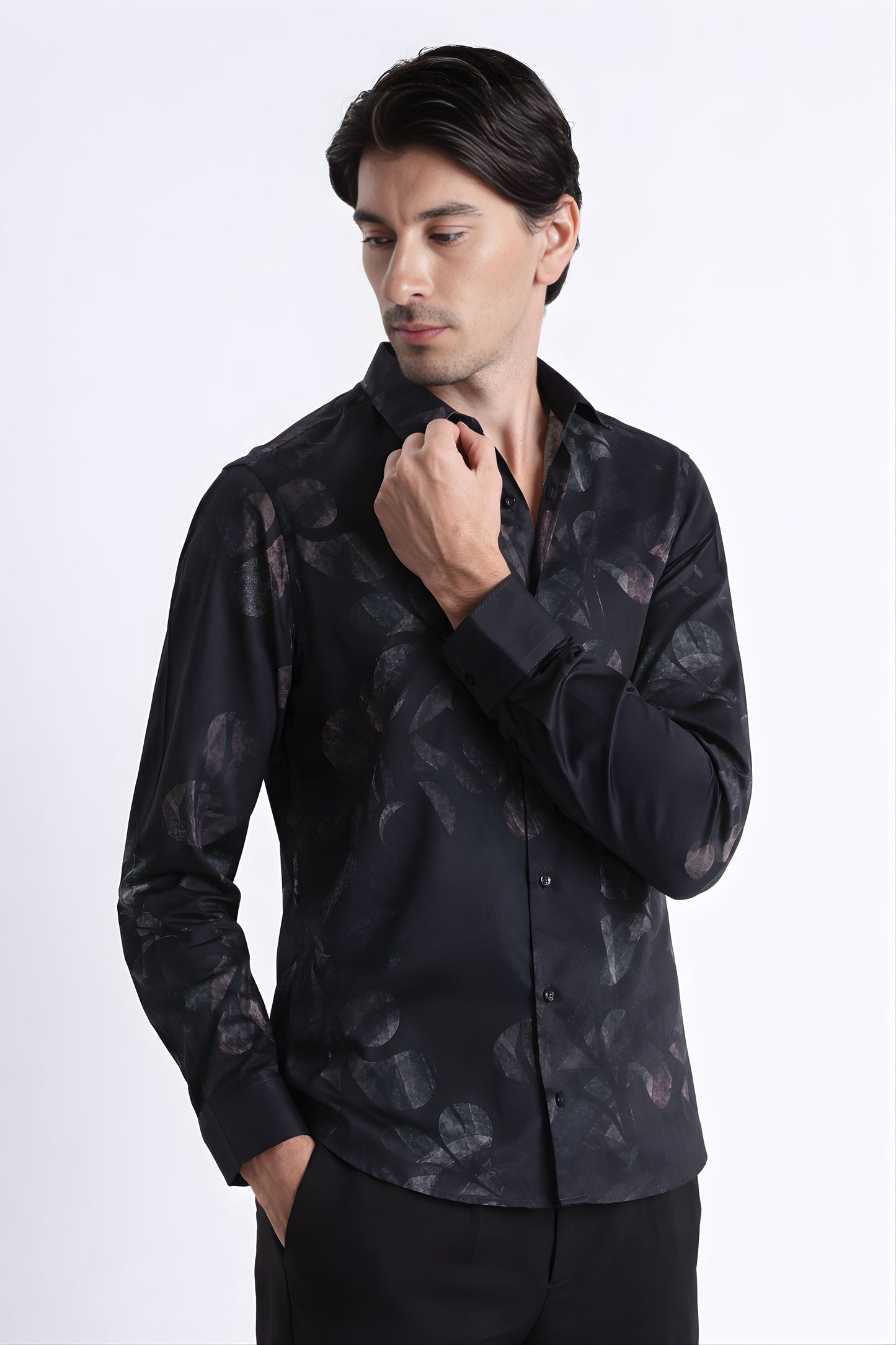Floral Digital Print Shirt Grey Black