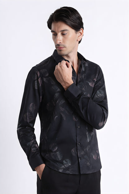 Floral Digital Print Shirt Grey Black
