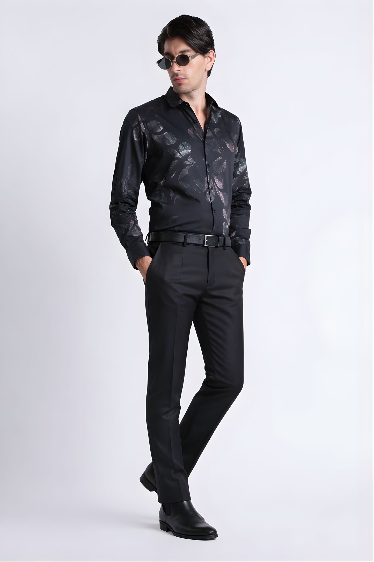 Floral Digital Print Shirt Grey Black