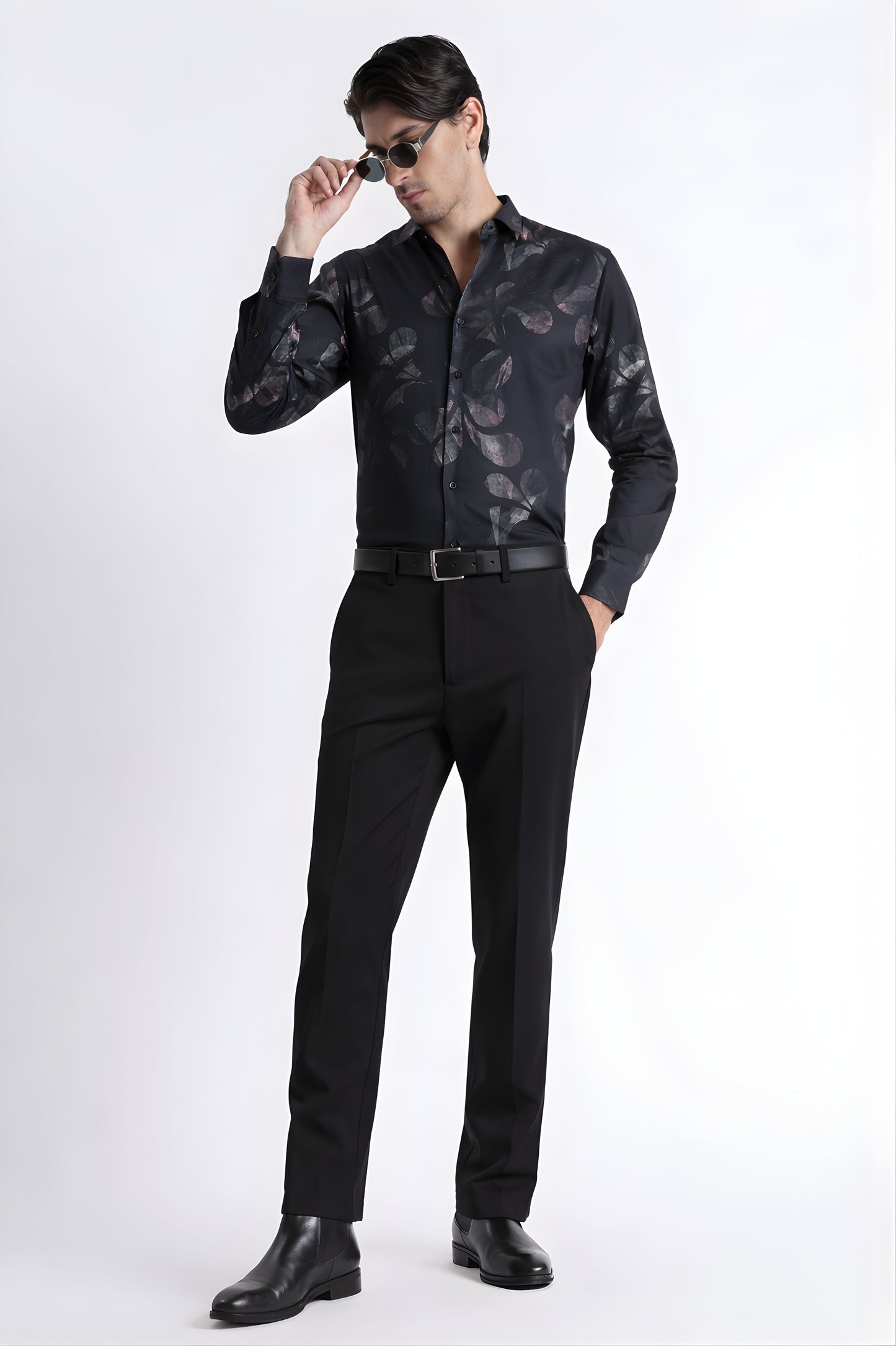 Floral Digital Print Shirt Grey Black