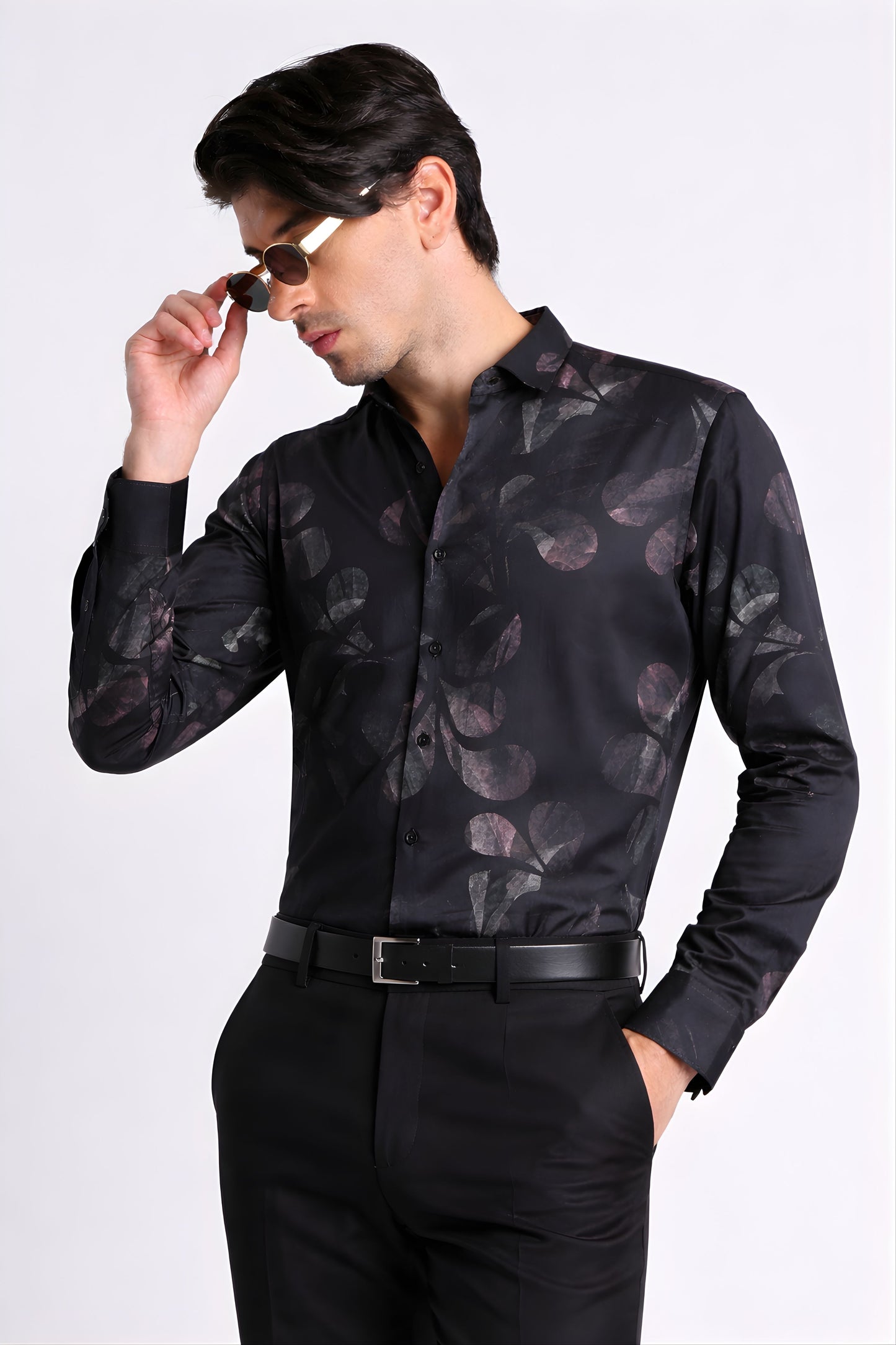 Floral Digital Print Shirt Grey Black