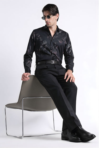 Floral Digital Print Shirt Grey Black