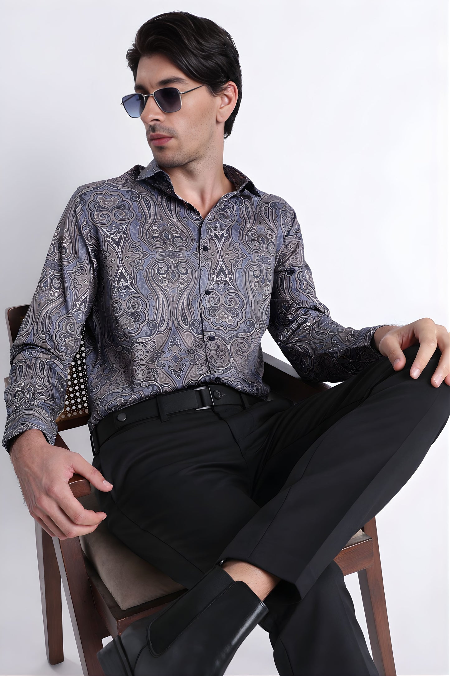 Floral Digital Print Shirt Blue Brown
