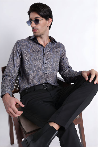 Floral Digital Print Shirt Blue Brown