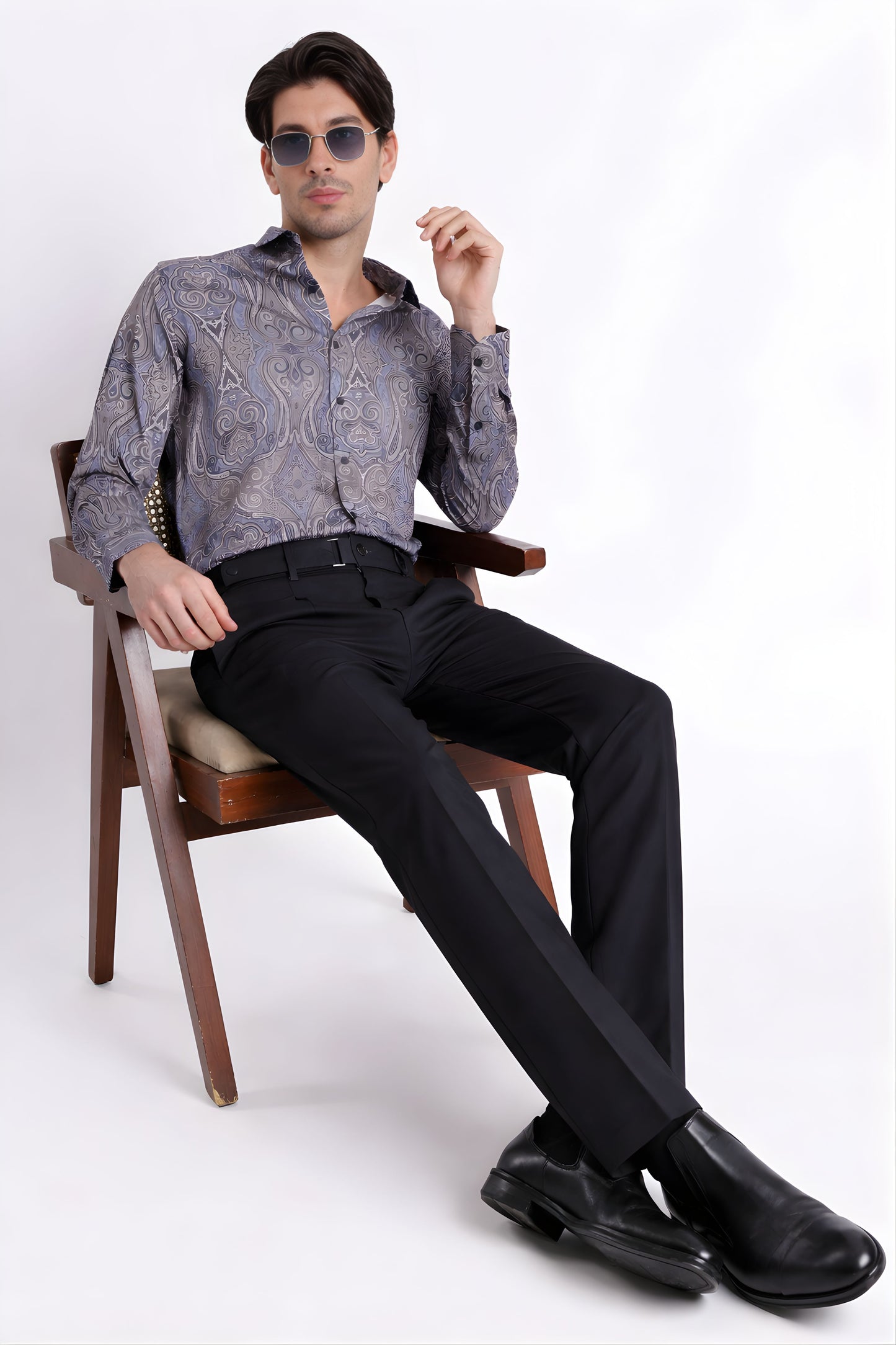 Floral Digital Print Shirt Blue Brown