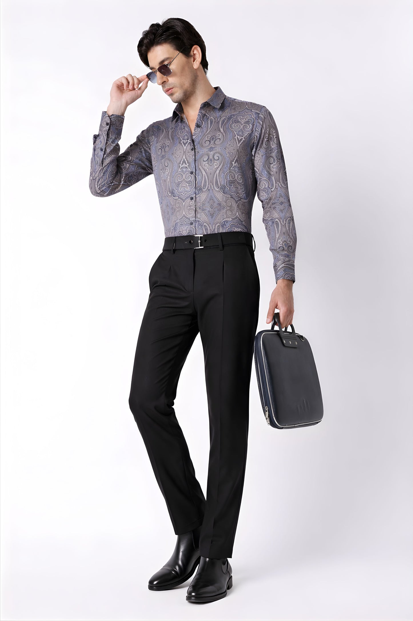 Floral Digital Print Shirt Blue Brown