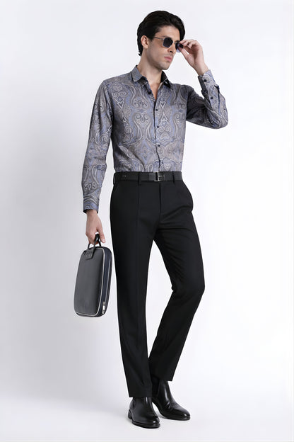 Floral Digital Print Shirt Blue Brown