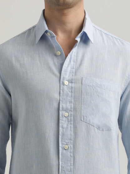 Linen-Cotton Blend Shirt Lt Blue