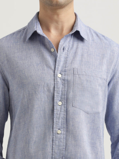 Linen-Cotton Blend Shirt Blue