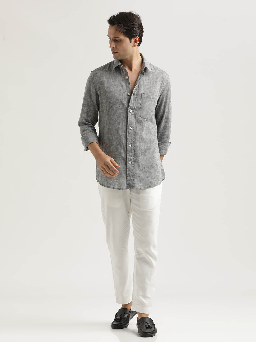 Linen-Cotton Blend Shirt Black