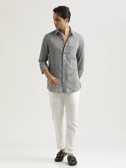 Linen-Cotton Blend Shirt Black