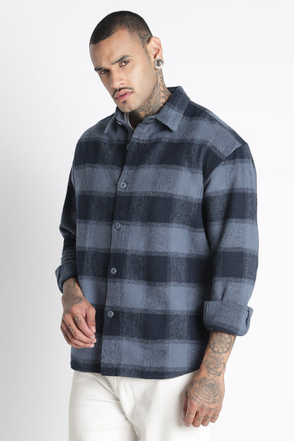 Brushed Check Casual Shirt Blue