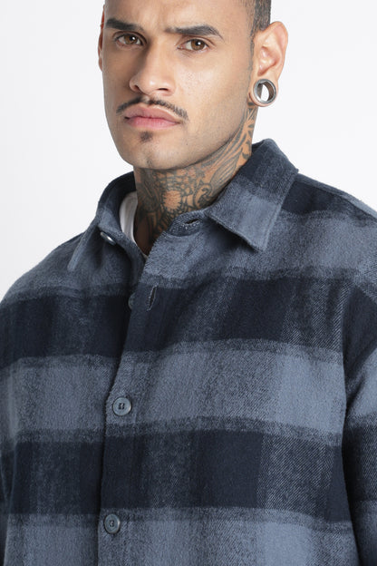 Brushed Check Casual Shirt Blue