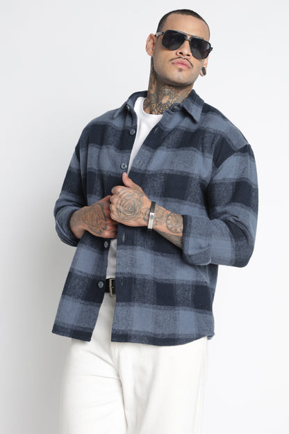 Brushed Check Casual Shirt Blue