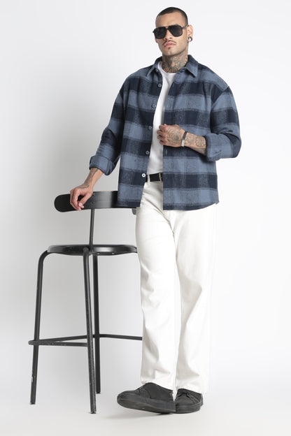 Brushed Check Casual Shirt Blue
