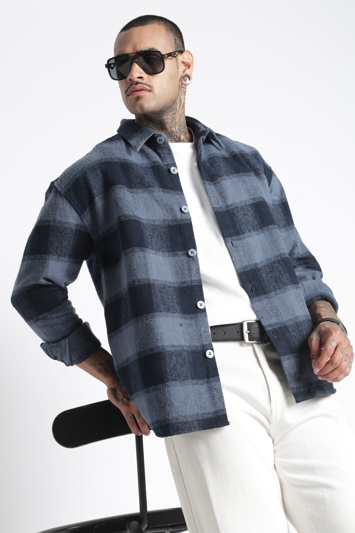 Brushed Check Casual Shirt Blue