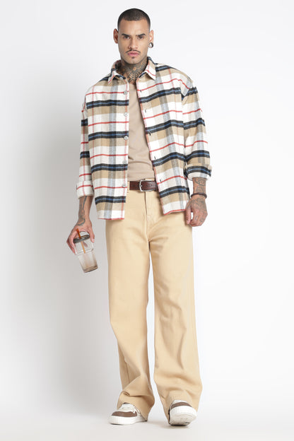 Brushed Check Casual Shirt Beige