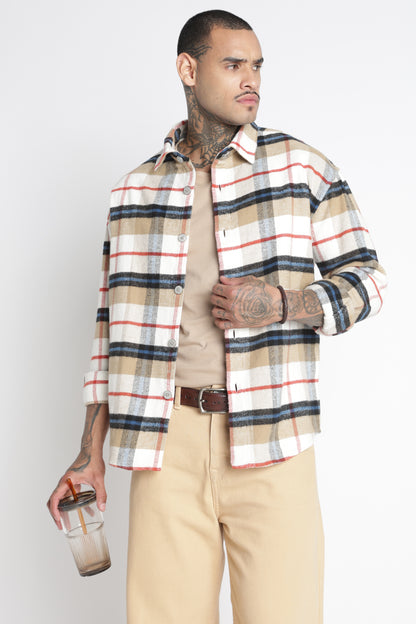 Brushed Check Casual Shirt Beige