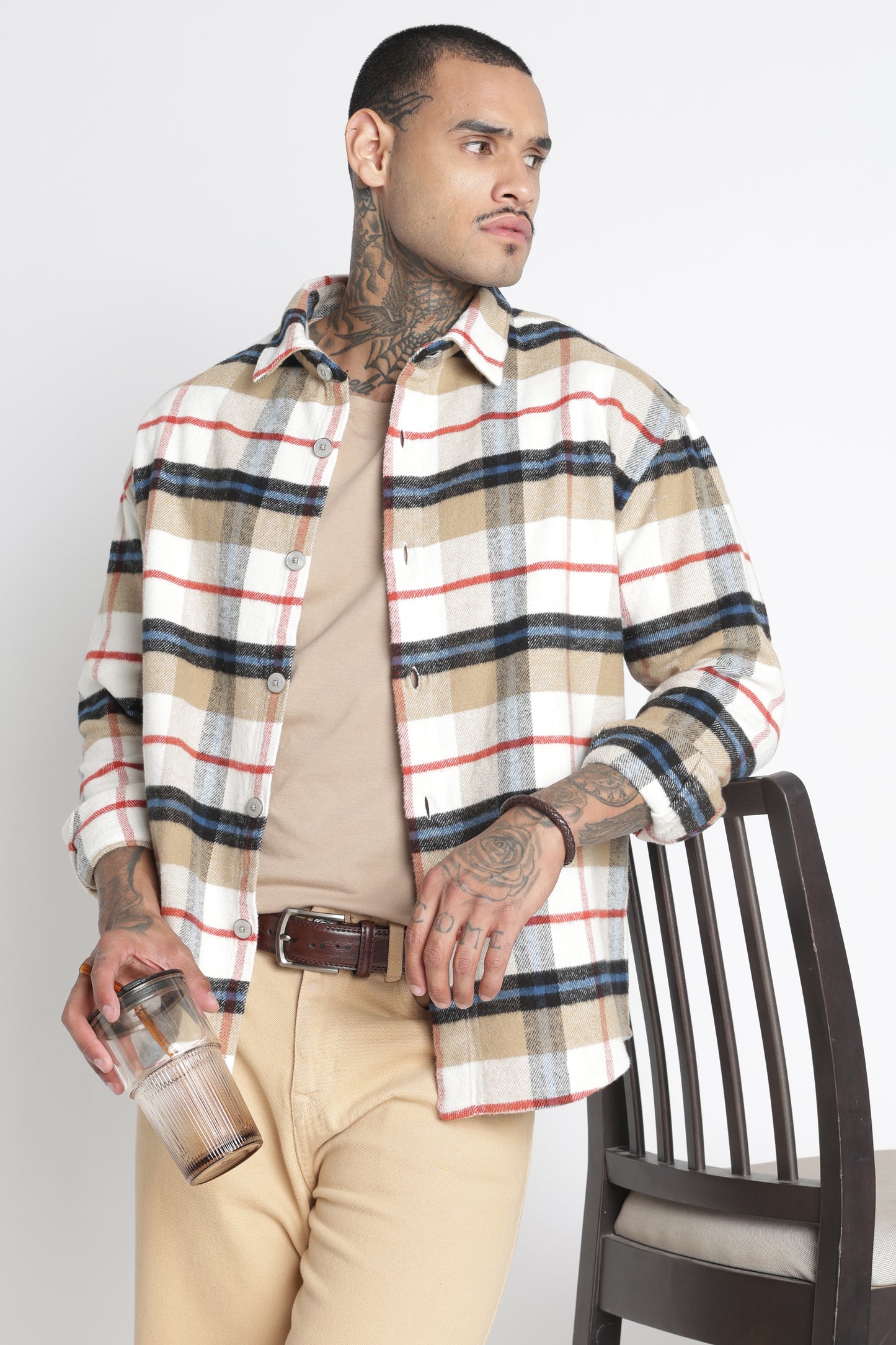 Brushed Check Casual Shirt Beige