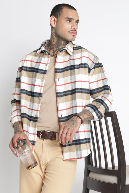 Brushed Check Casual Shirt Beige