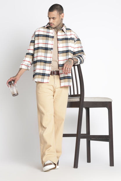 Brushed Check Casual Shirt Beige