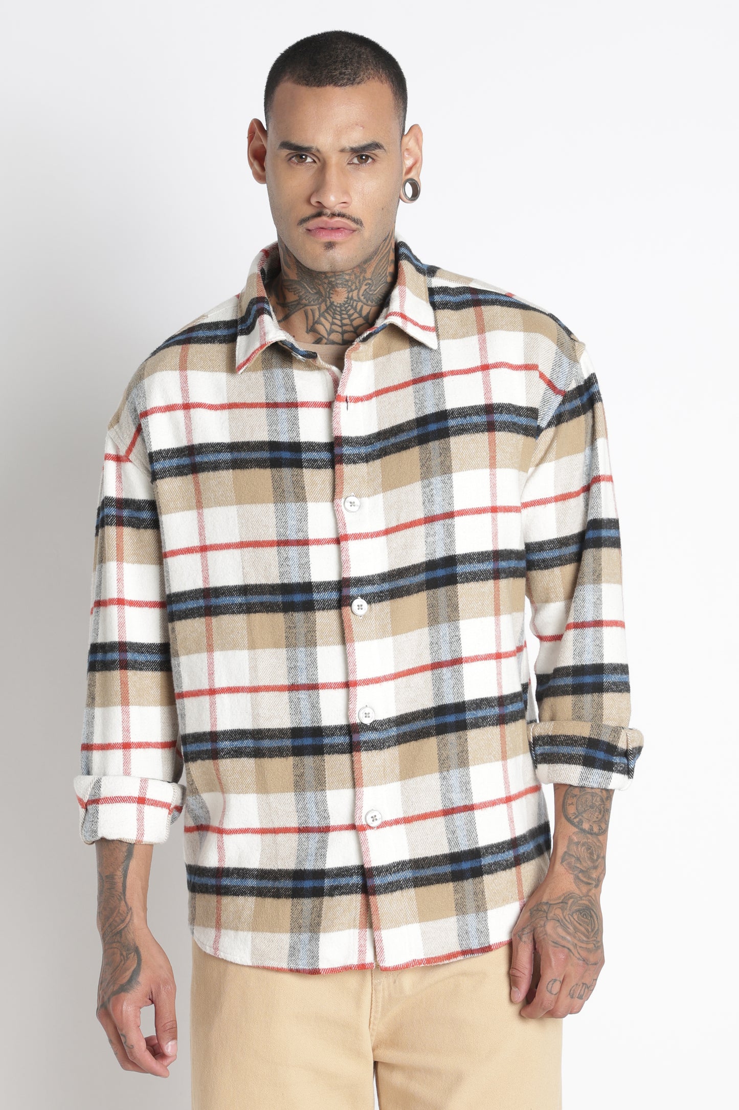 Brushed Check Casual Shirt Beige