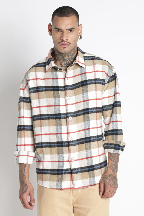 Brushed Check Casual Shirt Beige