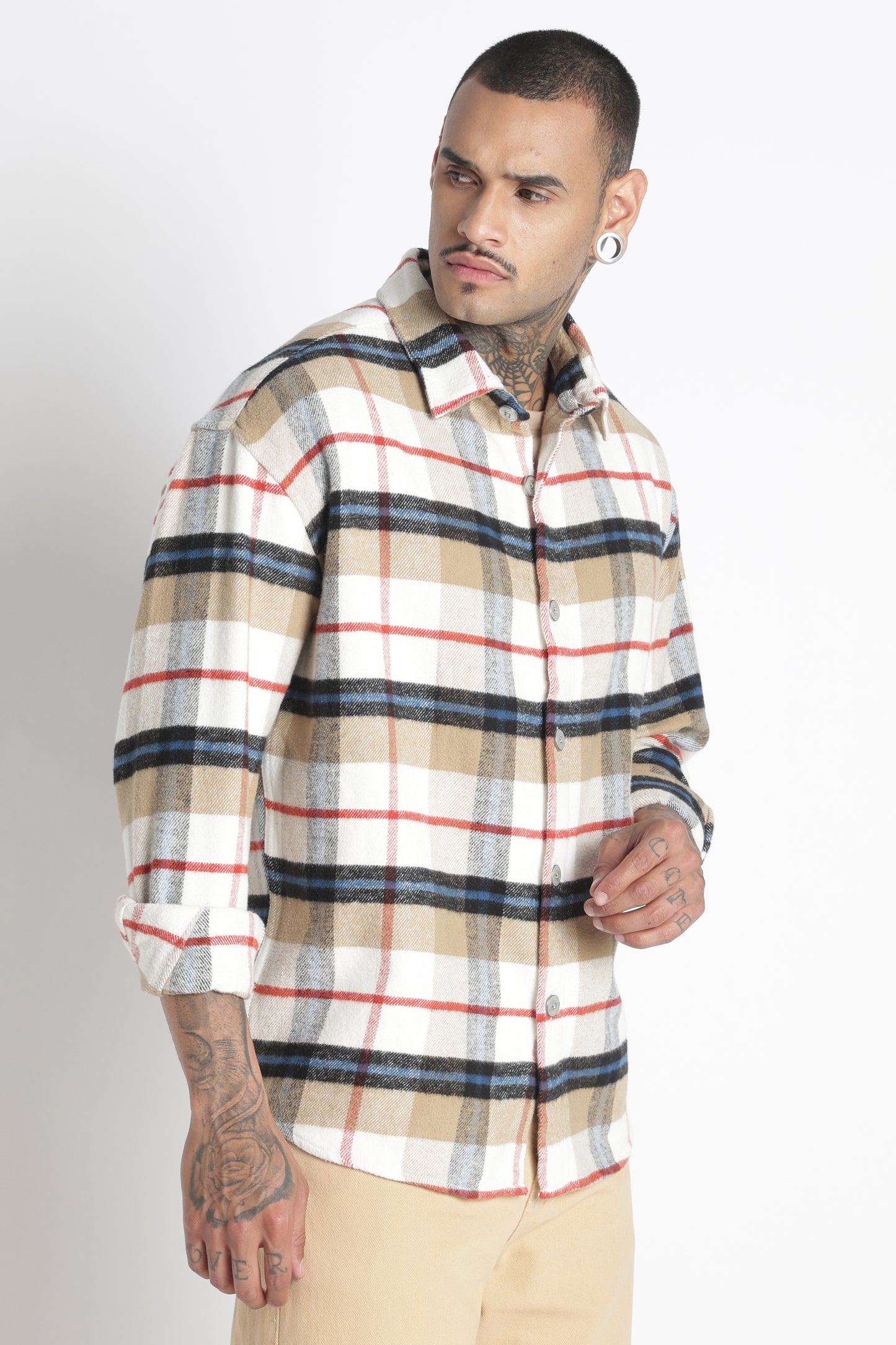 Brushed Check Casual Shirt Beige