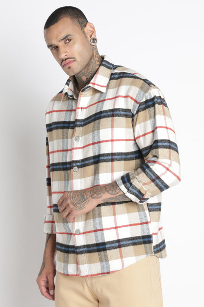 Brushed Check Casual Shirt Beige