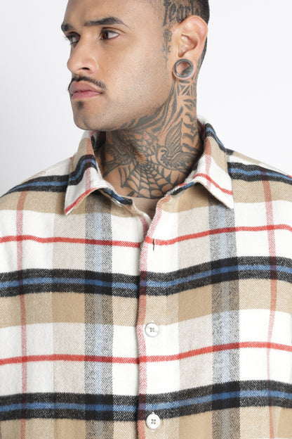 Brushed Check Casual Shirt Beige